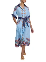 Pia Paisley Tie-Waist Midi Shirtdress