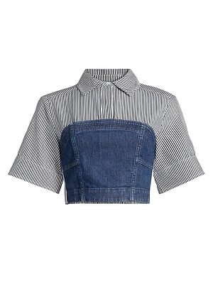 Adams Striped Stretch-Cotton Crop Shirt