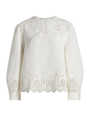 Wendlyn Linen-Blend Long-Sleeve Top