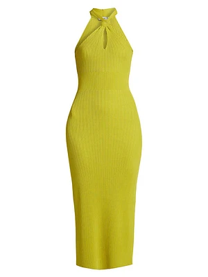 Celaena Rib-Knit Halter Midi-Dress