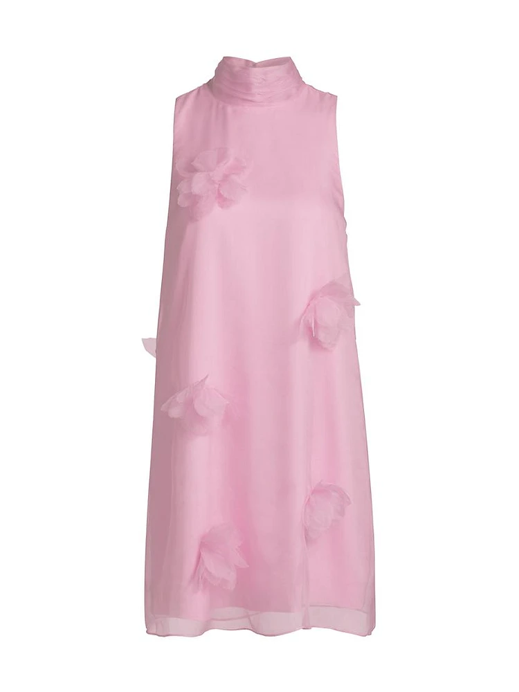 Sylvia Appliquéd Silk Shift Minidress