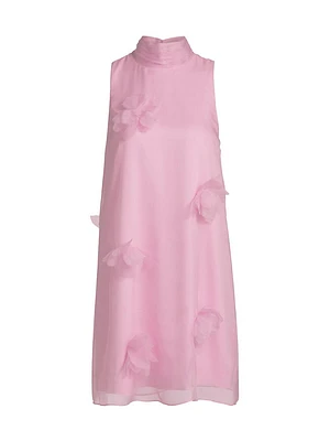 Sylvia Appliquéd Silk Shift Minidress