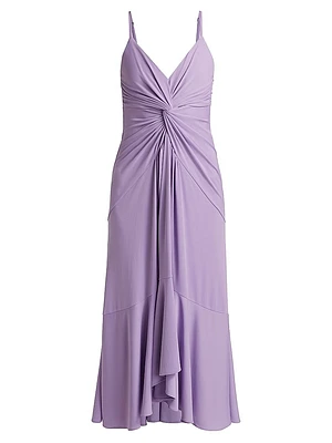 Susan Twist-Front Tulip Hem Midi-Dress
