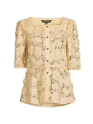 Lace Squareneck Button-Front Blouse