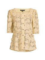 Lace Squareneck Button-Front Blouse