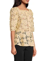 Lace Squareneck Button-Front Blouse