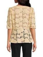 Lace Squareneck Button-Front Blouse
