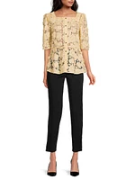 Lace Squareneck Button-Front Blouse