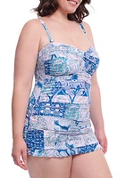 Plus Karma Paisley Bandeau Underwire Swim Dress