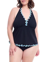 Plus Bachata Ruffled Trim Halterneck Tankini