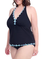 Plus Bachata Ruffled Trim Halterneck Tankini