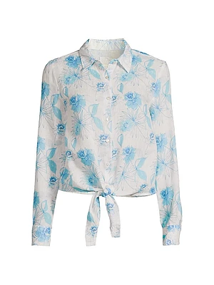 Floral Linen Tie-Front Shirt