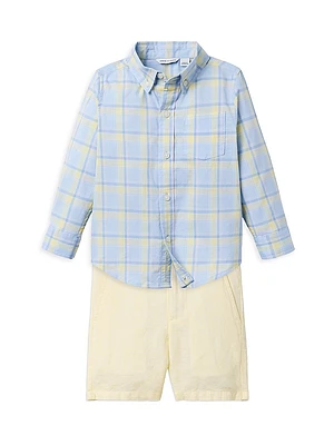 Little Boy's & Plaid Shirt Shorts Set