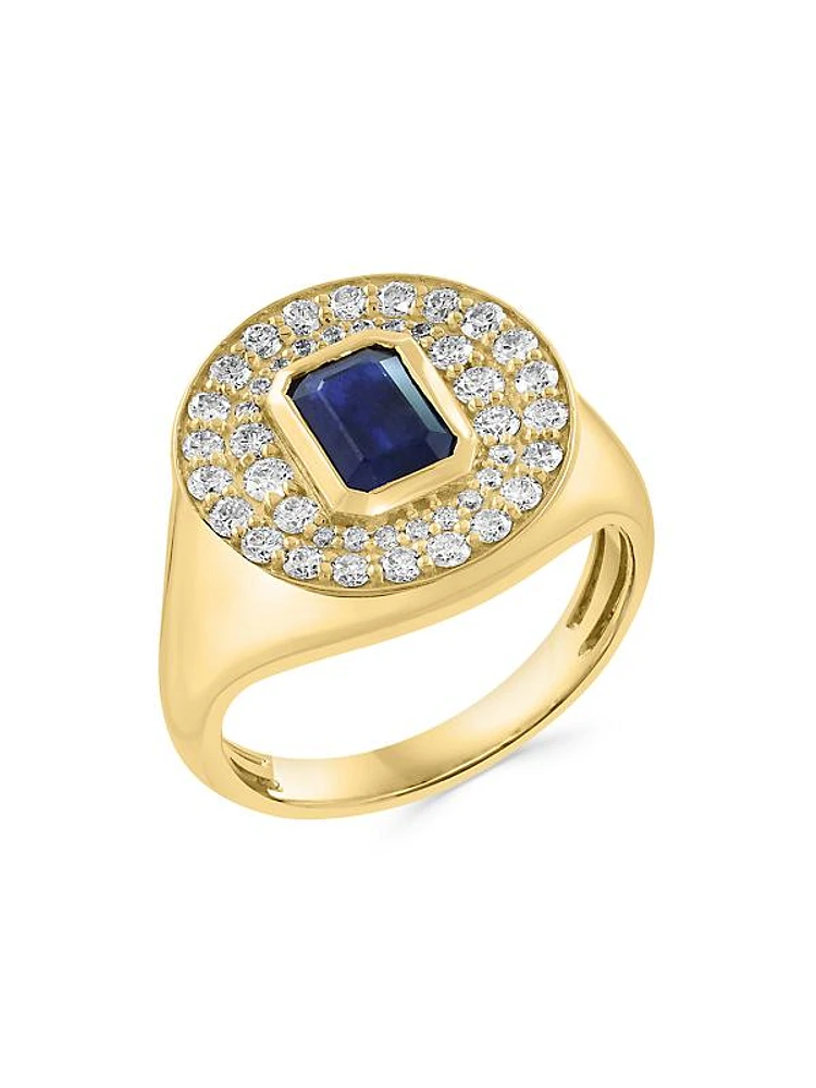 14K Yellow Gold, Sapphire & 0.65 TCW Diamond Cocktail Ring