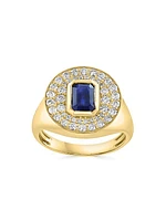 14K Yellow Gold, Sapphire & 0.65 TCW Diamond Cocktail Ring