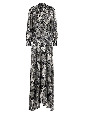 Palm Leaf Tieneck Maxi Shirtdress