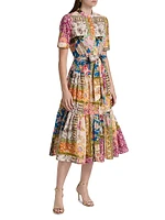 Patchwork Printed Button-Front Midi-Dress