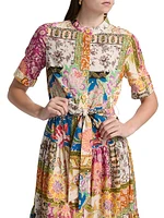 Patchwork Printed Button-Front Midi-Dress