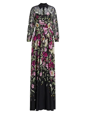 Floral Chiffon Maxi Shirtdress