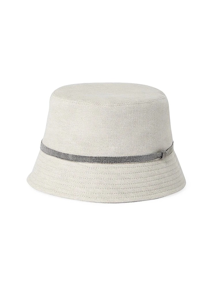 Linen Sparkling Canvas Bucket Hat with Shiny Band