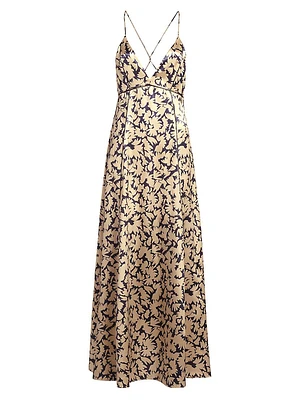 Evie Printed Satin Cross-Back Maxi Dress
