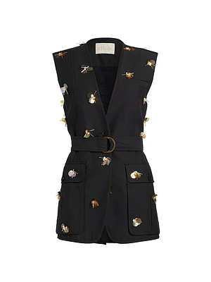Twyla Sequined Cotton-Blend Belted Vest