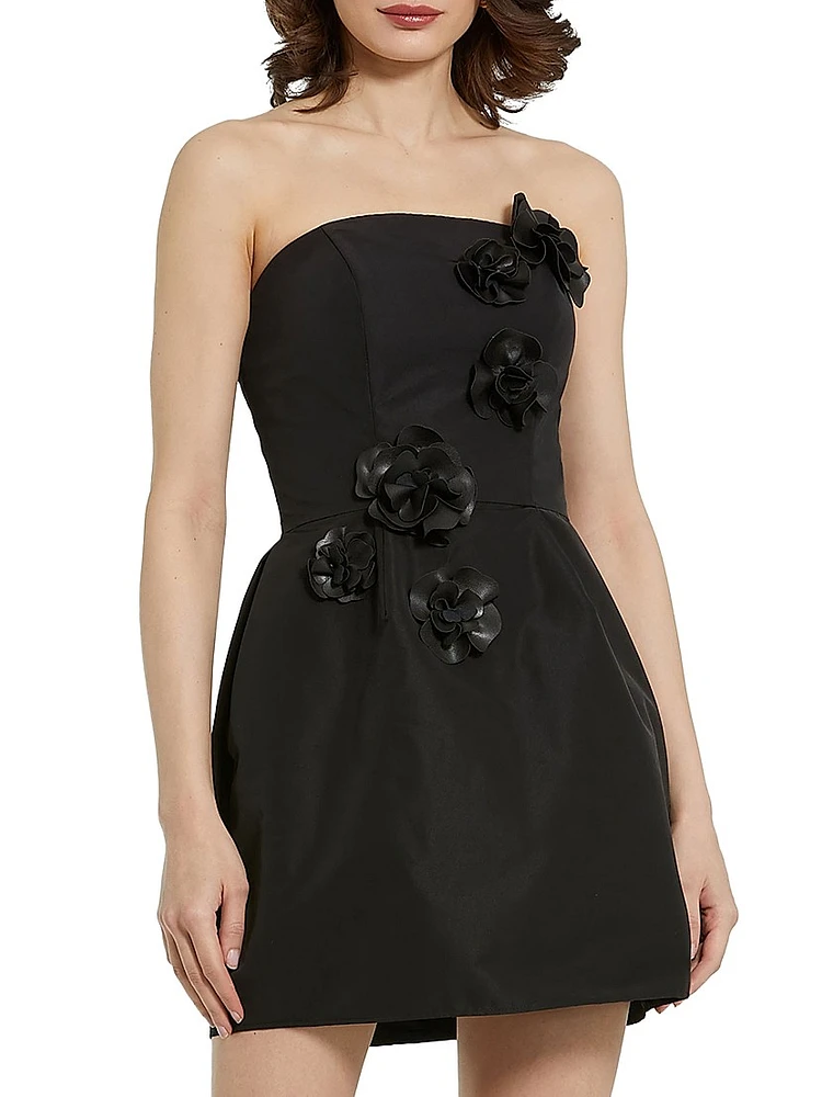 Floral Appliqué Faille Strapless A-Line Minidress