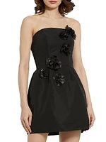 Floral Appliqué Faille Strapless A-Line Minidress