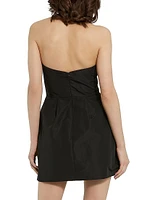 Floral Appliqué Faille Strapless A-Line Minidress