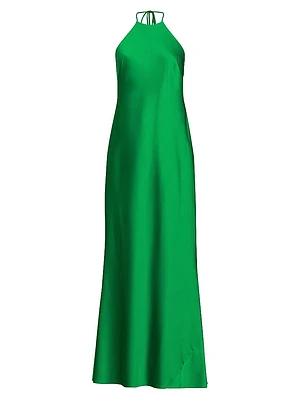 Halter A-Line Satin Maxi Dress
