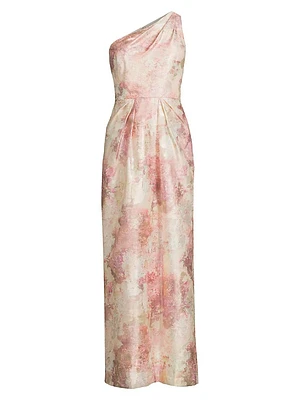 Jacquard One-Shoulder Gown