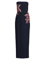 Beaded Floral Strapless Column Gown