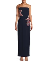 Beaded Floral Strapless Column Gown