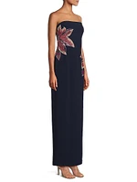 Beaded Floral Strapless Column Gown