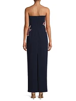Beaded Floral Strapless Column Gown