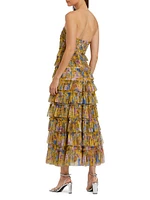 Cocktail Floral Tiered Strapless Maxi-Dress