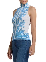 Jacy Floral Silk-Blend Turtleneck Top