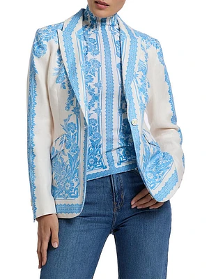 Penelope Floral Linen One-Button Jacket