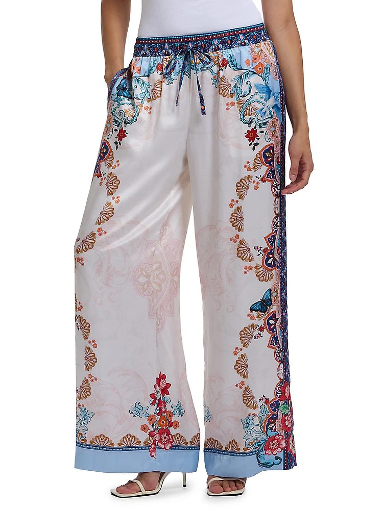 Minna Floral Silk Charmeuse Wide-Leg Pants