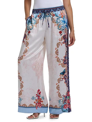 Minna Floral Silk Charmeuse Wide-Leg Pants