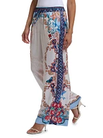 Minna Floral Silk Charmeuse Wide-Leg Pants
