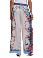 Minna Floral Silk Charmeuse Wide-Leg Pants