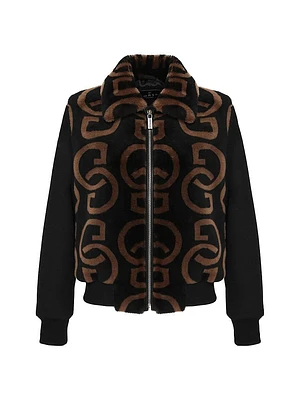 G Printed Merino Shearling Lamb Bomber Jacket