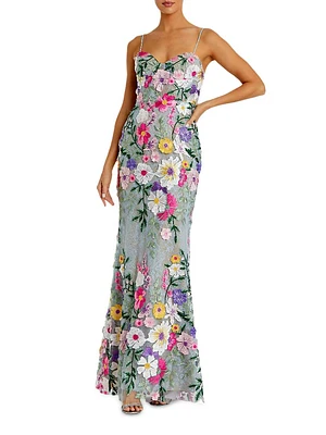 Prom Floral Embroidered Bustier Gown