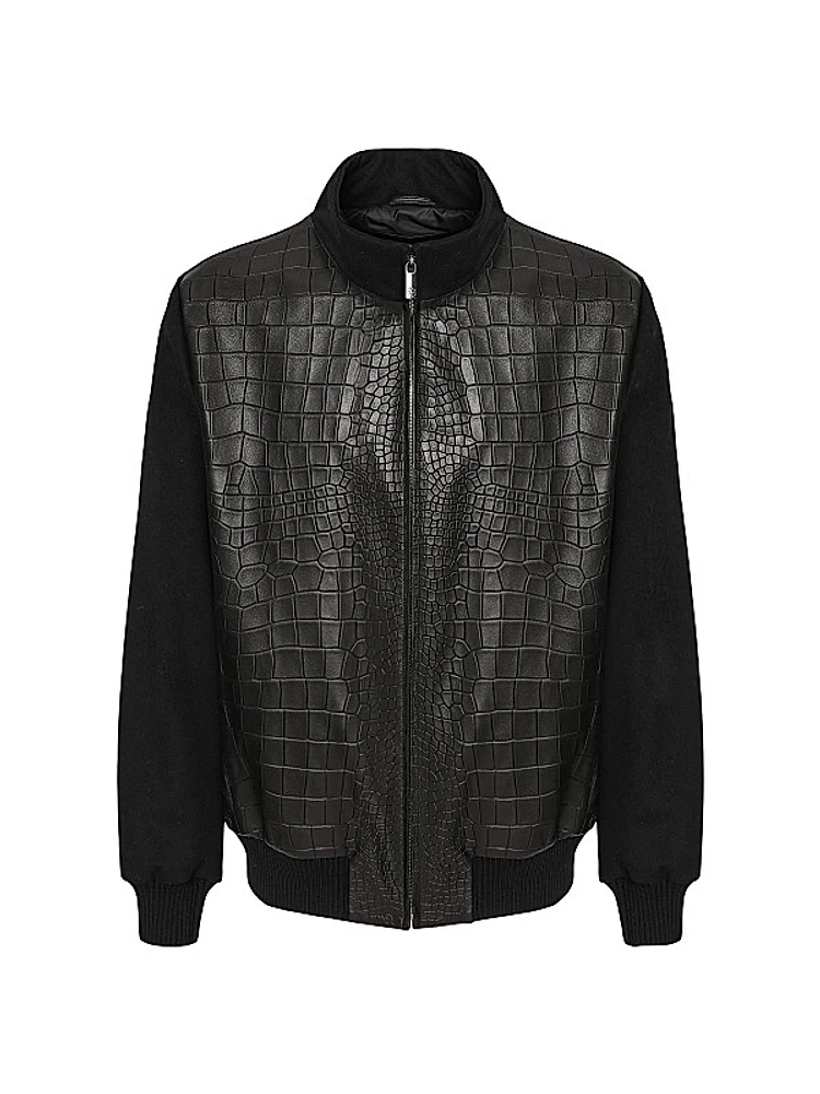 Loro Piana Wool Jacket with Croco Embossed Nappa Leather Front