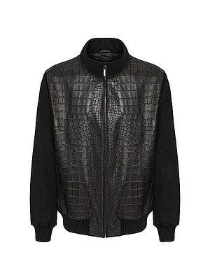 Loro Piana Wool Jacket with Croco Embossed Nappa Leather Front