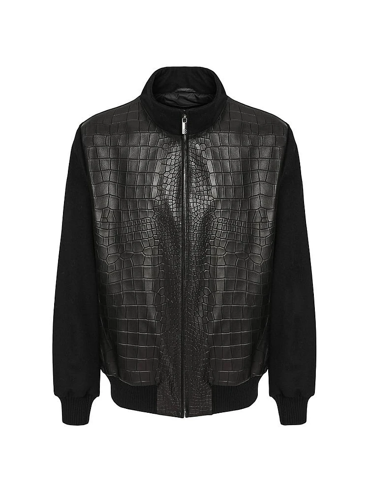 Loro Piana Wool Jacket with Croco Embossed Nappa Leather Front