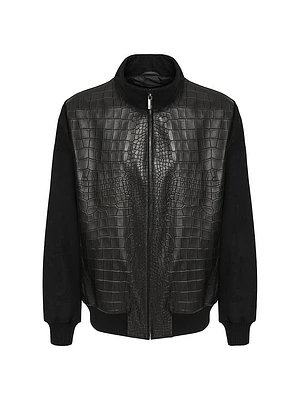 Loro Piana Wool Jacket with Croco Embossed Nappa Leather Front