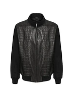 Loro Piana Wool Jacket with Croco Embossed Nappa Leather Front