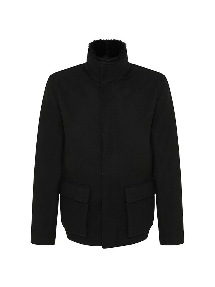 Wool Jacket with Detachable Merino Shearling Lamb Collar